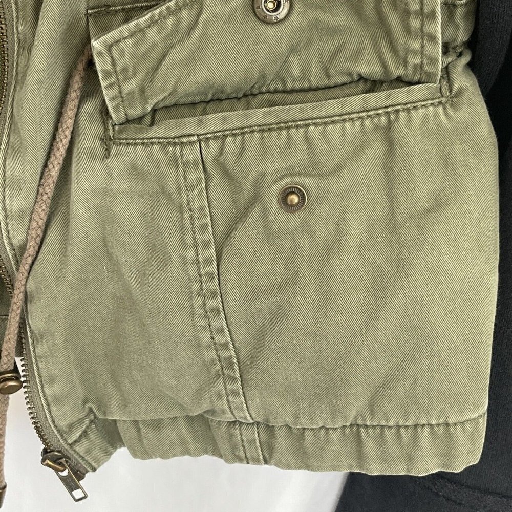 Womens Military Utility Jacket Sweatshirt Medium Olive Army Green 90s Grunge - Picture 12 of 16